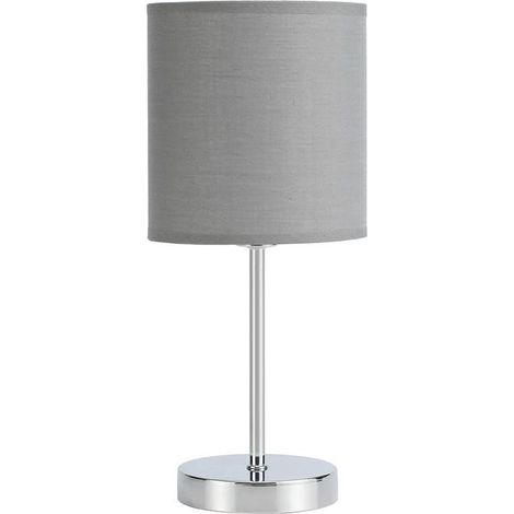 Lampe de bureau chromée 1 x E14 avec abat-jour gris, dimensions 37 x 16 x 16 cm, idéale pour éclairer des espaces modernes et décoratifs.