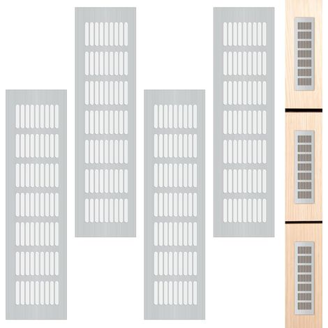 Grille de ventilation en aluminium avec vis pour ventilation d'armoire et de pièce, 30 x 8 cm, argent, 4 pièces