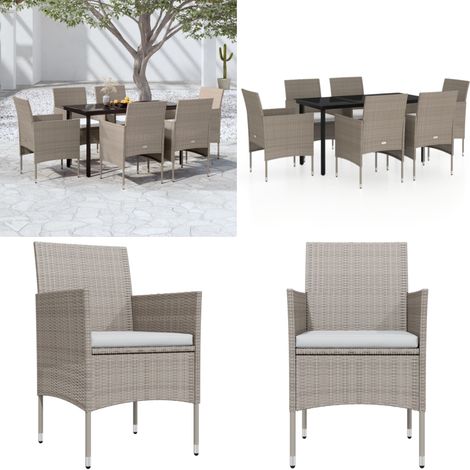 Ensemble à manger de jardin coussins 7 pcs Beige/noir - Chaises de jardin - Table de jardin