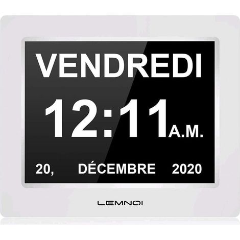 Reloj digital LCD de 8" con calendario N11, fecha y hora, formato completo (sin abreviaturas), atenuación automática. (1/5)