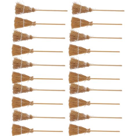 Lot de 20 mini balais de sorcière en corde blanche, décoration à faire soi-même, mini balais de sorcière miniatures pour Halloween et spectacles.