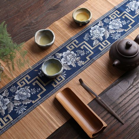 Nappes, tapis en bambou, chemin de table à thé, décoration, accessoires de cérémonie du thé (bleu marine 30 x 60 cm) (1/5)