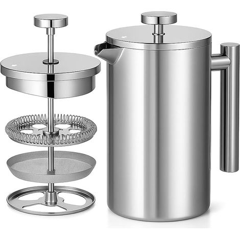 Stainless Steel French Press Coffee Maker Double Walled Insulated Coffee Maker 3-Layer Filter Coffee Maker (1/5)