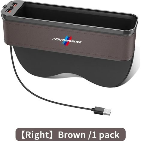 (Pour siège passager avant droit, marron) Boîte de rangement lumineuse en cuir pour l'espace entre les sièges avant des BMW X3, X5, X6, F30, F34, F10, F20, G20, G30, G01, G02, G05, F15, F16 et séries (1/5)