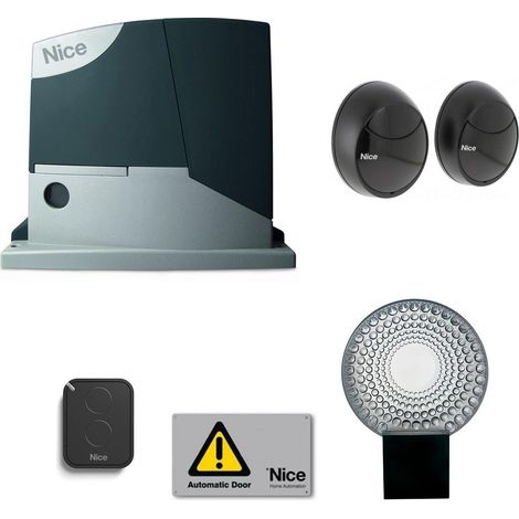 Nice – Kit de motorisation de portail coulissant 400 kg – Moteur 24V avec logique de commande – Photocellules et lampe clignotante incluses