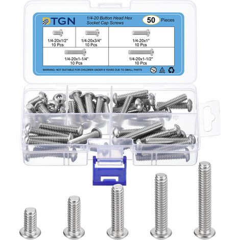 Kit de 100 Vis à Tête Creuse 1/4"-20-1/2" 3/4" 1" 1-1/4" 1-1/2" 304 en Acier Inoxydable UNC - Assortiment de Vis à Douille Hexagonale - Pour Machine, Réparation de Meubles (1/5)