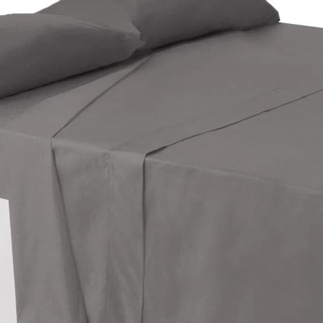 Drap dessus de lit - JUANIO - 270x240 cm - Polyester-coton 52/48 - Gris foncé - Anti-acariens