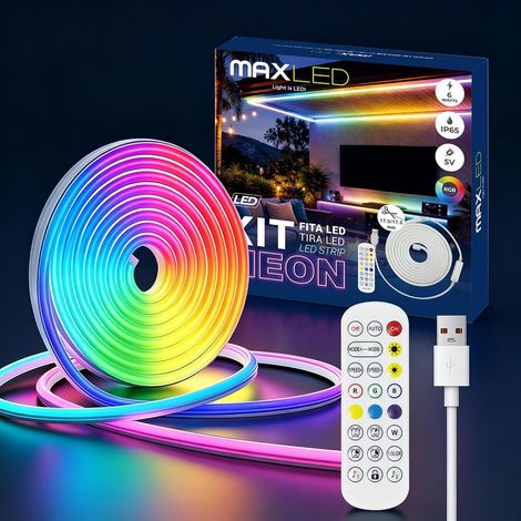 5050 RGB Silicone LED Neon Strip 5M USB 5V APP Control + Remote Control 60 LEDs/m IP65 Self-Adhesive Flexible LED Strip Cuttable Indoor Outdoor DIY Decoration (1/5)