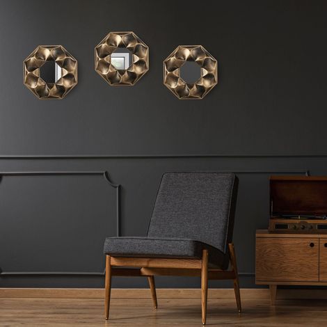 Set di 3 specchi da parete ottagonali a forma di fiore