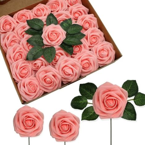 Lot de 50 roses artificielles lilas réalistes, en mousse avec tiges, idéales pour la décoration de bouquets de mariage, compositions florales, enterrements de vie de jeune fille et décorations intérie (1/5)