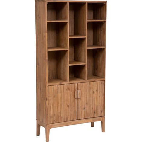 Bibliothèque avec 2 portes en bois d'acacia coloris Beige moyen - Longueur 95 x Profondeur 35 x Hauteur 190 cm (1/5)