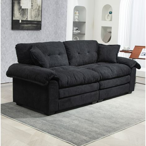 Canapé 2 places en chenille noire 214x89x93 cm, assise profonde, coussins déhoussables, mousse à mémoire de forme (1/5)