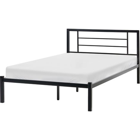 Cama moderna 120 x 200 cm de metal somier de listones de madera maciza negro Cusset (1/5)