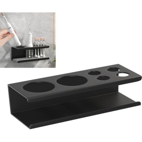 Soporte de pared para cepillo de dientes y cabezal de cepillo sin necesidad de taladrar: apto para cepillos de dientes eléctricos y manuales. (1/5)