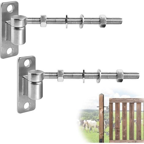 2 charnières pour portail M12 (20cm) à boulon J, réglables pour portail jardin, clôture, bois et métal (1/5)