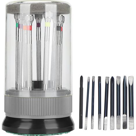 Set de 9 tournevis de montre avec support, tournevis fente et cruciforme en alliage, accessoires pour horloger (1/5)
