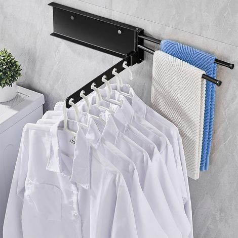 Etendoir Linge Mural Rabattable 30cm, Rotatif à 180°, Seche Tout Mural Aluminium, Etendage Retractable pour Balcon, Linge, Salle De Bain, Chambre à Coucher (Noir) (1/5)