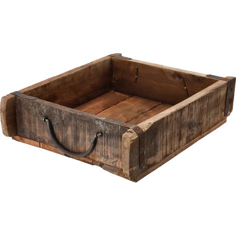 Spetebo – Caisse en bois décorative vintage en forme de brique – Ferrures métalliques – 30 x 25 cm – Pour rangement objets