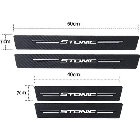 (Lot de 4) Autocollants de seuil de porte de voiture en fibre de carbone anti-rayures, film protecteur, compatible avec Kia Stonic, bande adhésive imperméable avec logo. (1/5)