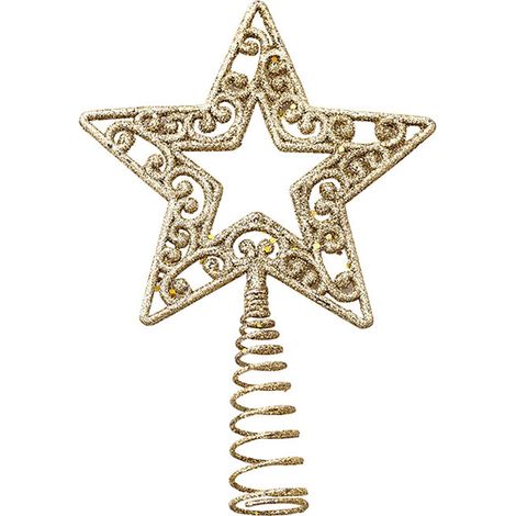 Étoile Pour Sommet De Sapin - 20 Cm - Étoile Lumineuse En Plastique Avec Paillettes - Support Intégré - Décoration De Noël (1/4)
