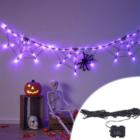 Guirlande lumineuse Halloween 180 cm, 60 LED, toile d'araignée, 8 effets lumineux, pour fête et maison (1/5)
