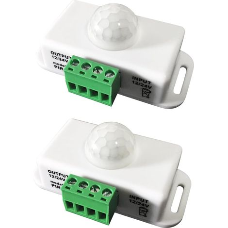Interruptor de luz infrarroja corporal (paquete de 2), sensor PIR de 12 V-24 V, detector de movimiento LED, temporizador, control PIR, para tiras de luces LED (blanco)