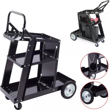 Chariot de soudure mobile Atelier À 3 Niveaux Outil De Soudure Support Bouteilles,Chariot de bouteilles de gaz 80 kg Noir