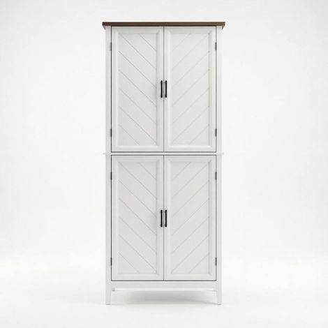 Buffet de cuisine 6 niveaux avec 4 portes vitrées, 4 étagères réglables, meuble de rangement en MDF blanc et plateau effet bois foncé 76 x 40 x 178,5 cm - CHICFURN (1/5)