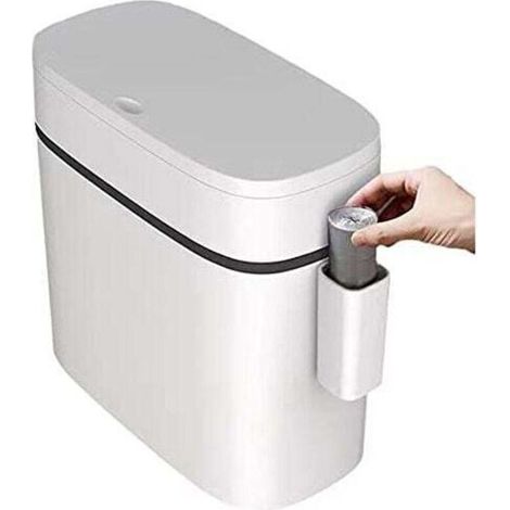Poubelle en plastique ultra fine avec couvercle, poubelle rectangulaire à pression pour salle de bain, chambre, cuisine et bureau, blanche (12 litres)