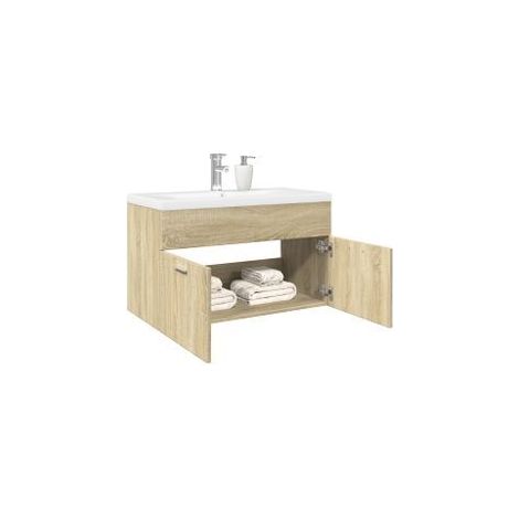 Armoire lavabo de salle de bain et bassin intégré chêne sonoma