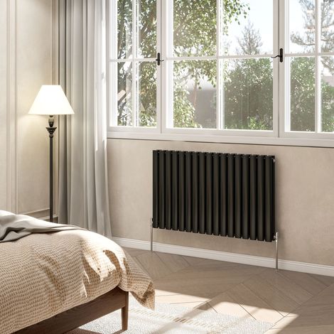 AVER-GROWTH Black Radiator Horizontal Oval Column Double Panel Rad 600x1003mm (1/5)