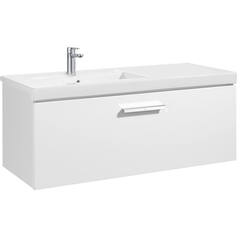 Unik mueble con un cajón + lavabo PRISMA - ROCA Color: Blanco brillo - Medidas: 1100x460x450 mm - Posición del lavabo: Izquierda (1/2)