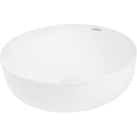 ECD Germany Lavabo da Appoggio - 400 x 400 x 135 mm - Ceramica - Rotondo - Finitura Bianco Lucido - Lavandino Design Moderno Bacinella Lavamani Lavello Sanitari Bagno senza Valvola di Scarico Piletta (1/5)