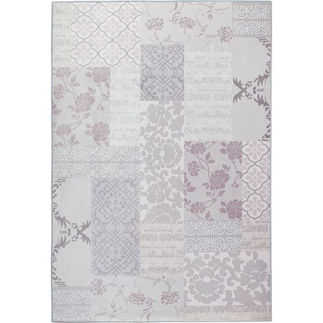 Beliani Rug Light Grey 160 x 230 cm Modern Living Room Area Flower Pattern Fabric, Oriental Pattern, Machine Woven, Pile Height 1 cm, Anti-Slip, Rectangular, 100% Polyester BALLICA (1/5)