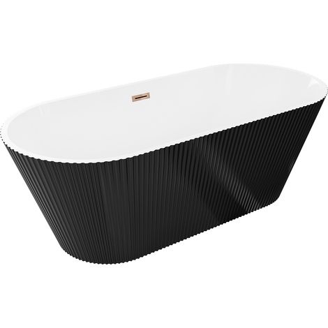 Mexen Yara freistehende, geriffelte Badewanne 170 x 75 cm, weiß/schwarz, Überlauf Roségold - 52861707575-60 (1/5)