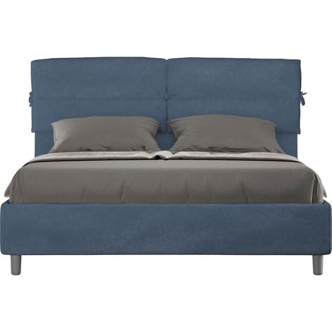 Letto matrimoniale e rete 160x190 in microfibra blu Nandy (1/4)