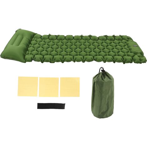 Camping Sleeping Pad Built in Arc Pillow Foot Inflatable Lightweight Portable Sleeping Mat with Pump for Outdoor Olive Green (1/5)