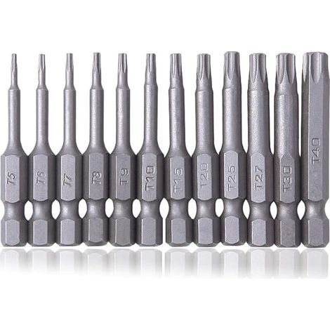 Saiper Lot de 12 embouts de tournevis à tête hexagonale Torx de sécurité magnétique inviolable en acier S2 T5-T40, 50 mm de long (1/5)