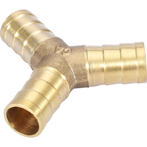 Raccord de tuyau en Y à 3 voies en laiton avec embout cannelé, pour air, eau et gaz (diamètre extérieur 12 mm, 2 pièces) (1/5)