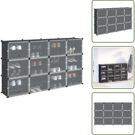 Regalsystem mit 12 Würfeln und Türen Schwarz PP - Würfelregal - Würfelregale - Regalsystem - Würfel Regalsystem (1/5)