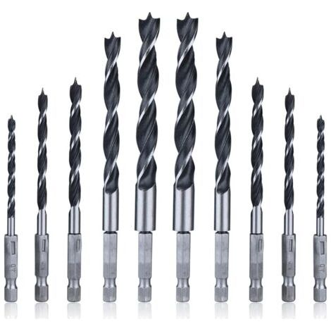 royaluxe-2 Jeux 5pcs Forets à Bois Hélicoïdaux en HSS de 6.35mm Tige Hexagonale Mèche à Bois 4 mm/ 5 mm/ 6 mm/ 8 mm/ 10 mm Foret Fraise à Torsion pour Perçage de Métal Plastique Bois (1/5)