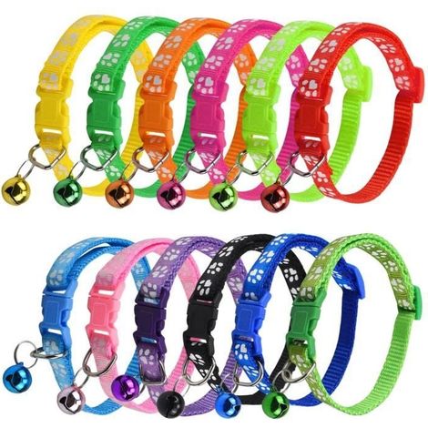 12PCS Collier Chats avec Clochette et Boucle de Sécurité Coloré Collier pour Chat Chaton Chiot Petit Chien (1/4)