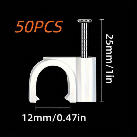 (50 pièces - 12 mm) Serre-câbles ronds blancs, en plastique durable avec clous galvanisés, pour la gestion des câbles à la maison et au bureau (1/5)