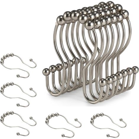 Crochets de rideau de douche, anneaux de rideau de douche, crochets doubles, 12 pièces (nickel mat) (1/4)
