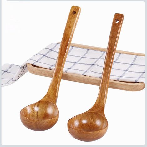 2 cuillères à soupe de riz à long manche en bois naturel, grande louche, cuillère à marmite, ustensiles de cuisine, accessoires de table (1/5)