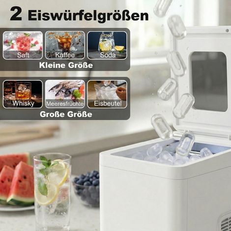 Machine à glaçons de table auto-nettoyante, compacte avec pelle et panier blanc (1/5)