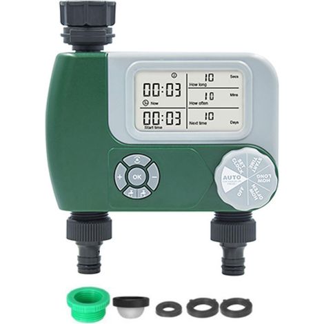 Programmateur d'arrosage / Minuteur — Minuteur automatique programmable sur piles pour jardins — Contrôleur numérique pour tuyau et robinet à 2 sorties (raccords en cuivre)