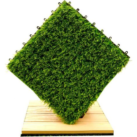 dalles de gazon artificiel de 30 x 30 cm, dalles de gazon synthétique d'épaisseur, tapis auto-drainant, pour intérieur et extérieur, terrasse, balcon, jardin