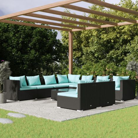 Set Salotto da Giardino 10pz con Cuscini in Polyrattan Nero vidaXL (1/5)