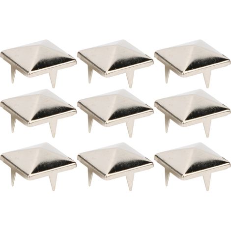 100 clous pyramidaux punk carrés, 4 griffes, en métal, pour bracelets, vêtements, chaussures, sacs à main, argent, 10 mm (1/4)